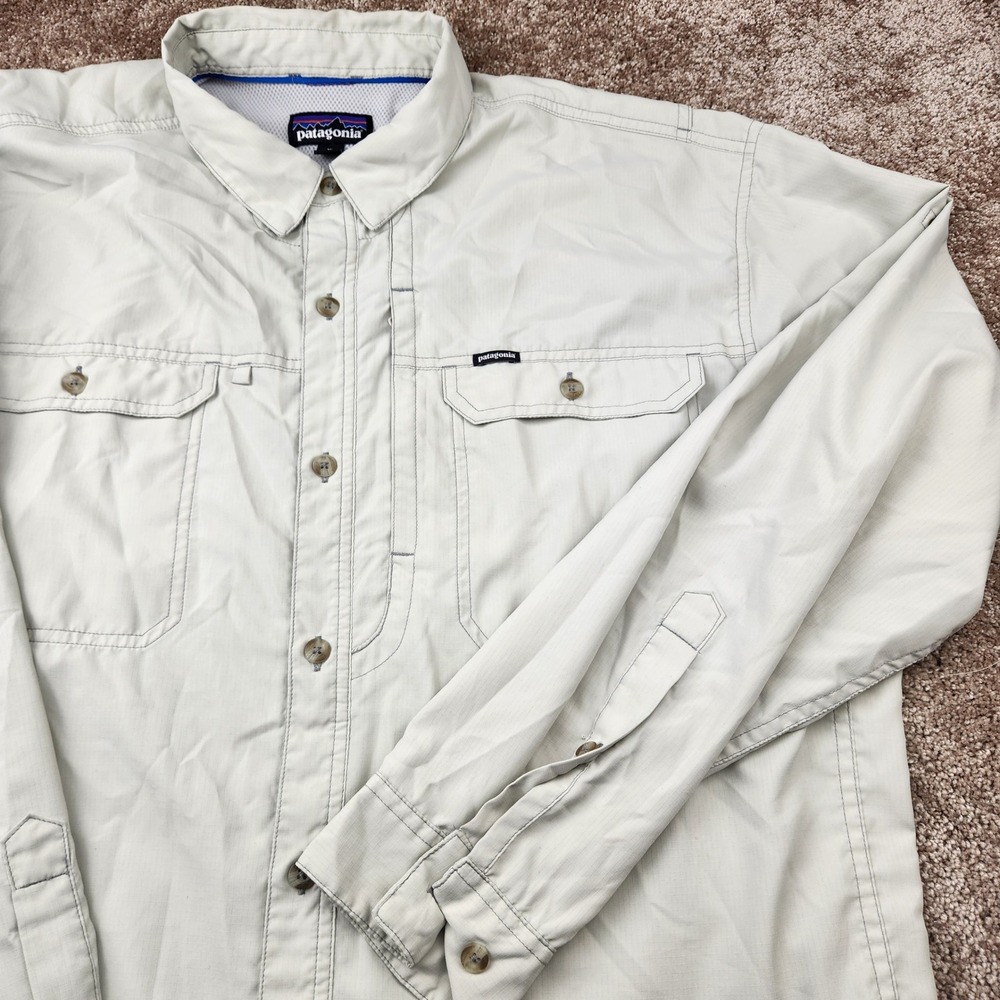 Patagonia Mens XL Vented Ripstop Fishing Hiking Shirt Long Sleeve Grey